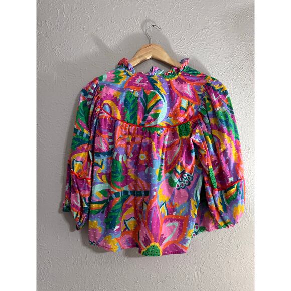 CROSBY by Mollie Burch Rosie Heat Waves  Floral Blouse XXS - Picture 6 of 6